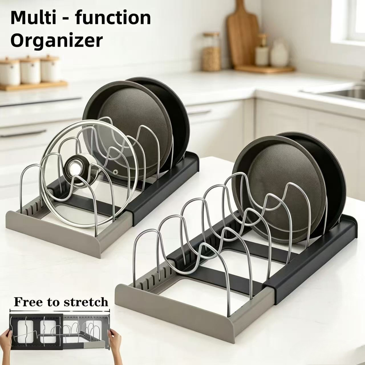 Kitchen Baking Pan Organizer - Телескопическая подставка для кастрюль на 7